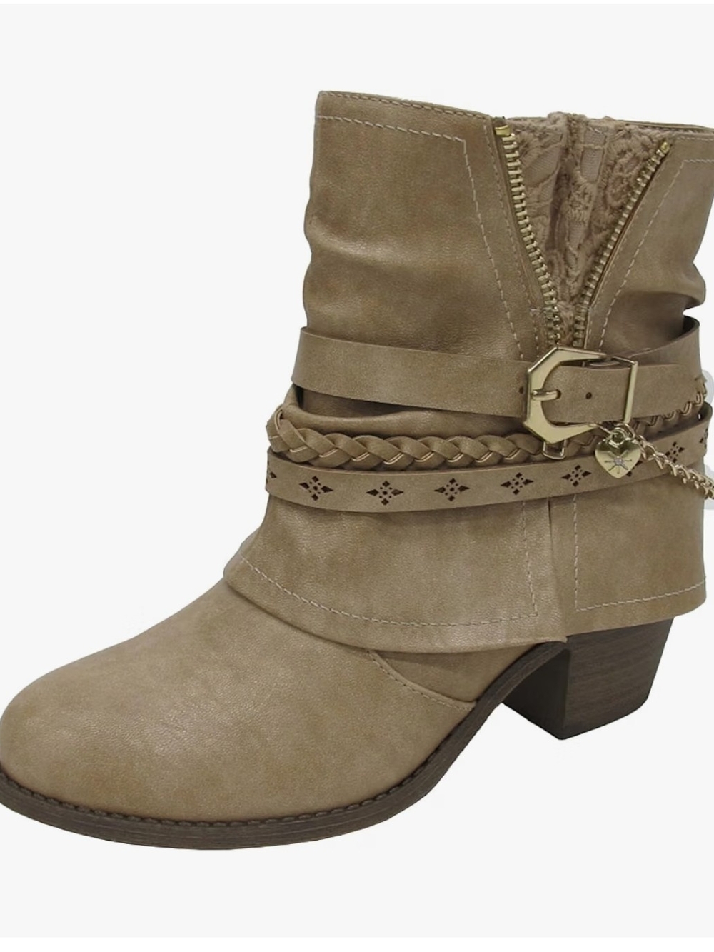 Jellypop Taupe Braided Strap Ankle Bootie with Buckle